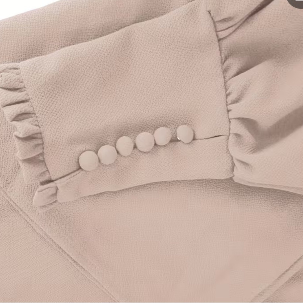 New Tan Long Sleeve Blouse with Tie Front and Mock Ruffle Collar - Picture 4 of 7